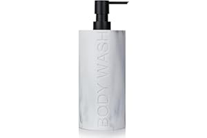 Indecor Home White Body Wash Dispenser Luxurious Refillable Pump Bottle with Embossed Text, Durable Construction for Bathroom and Kitchen