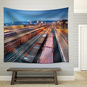 Stock Photo - Cargo Train Trasportation - Freight Railway - Fabric Wall Tapestry Home Decor - 51x60 inches