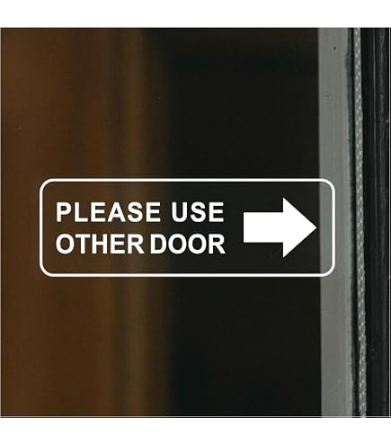 Please Use Other Door With Left Arrow Sign Blue 9\"x3\"- Self-Stick D
