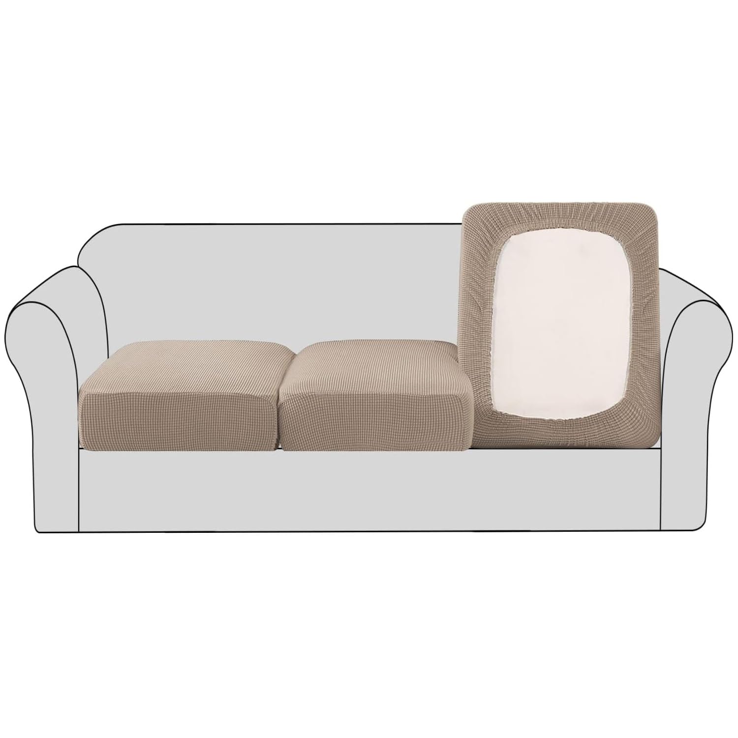 BellaHills Stretch Sofa Seat Cushion Cover Sofa Couch Cushion Furniture Protector Sofa Slipcover with Elastic Bottom Spandex Jacquard Fabric Small Checks(3 Pieces, Sand)