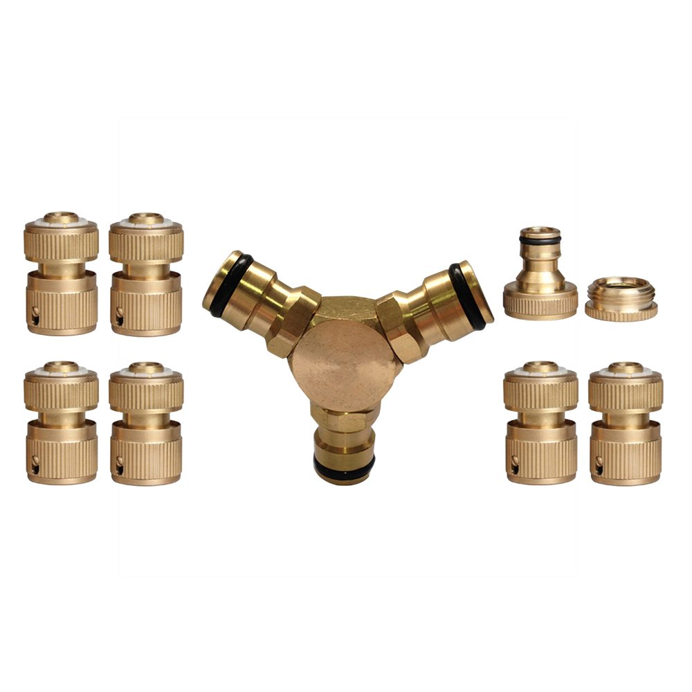 NUZAMAS Three Way Connector Brass 1/2-inch Male | 6Pcs Brass Water Hose Pipe Fitting 1/2" Quick Connector | 3/4" 1/2" Tap Connector Set