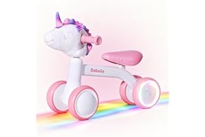 BABELIO Magic Rider Unicorn Balance Bike for 1-2 Year Old Girls Toy Gifts - 12-24 Months Toddler Balance Bike, Colorful Lighting Wheels, First Birthday Gifts for Girls, Pink