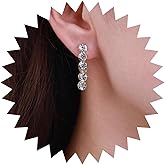 Yheakne Boho Crystal Ear Jacket Earrings Gold Cz Bar Dangle Earrings Geometric Rhinestone Bar Earrings Crystal Wedding Earrings Jewelry for Women