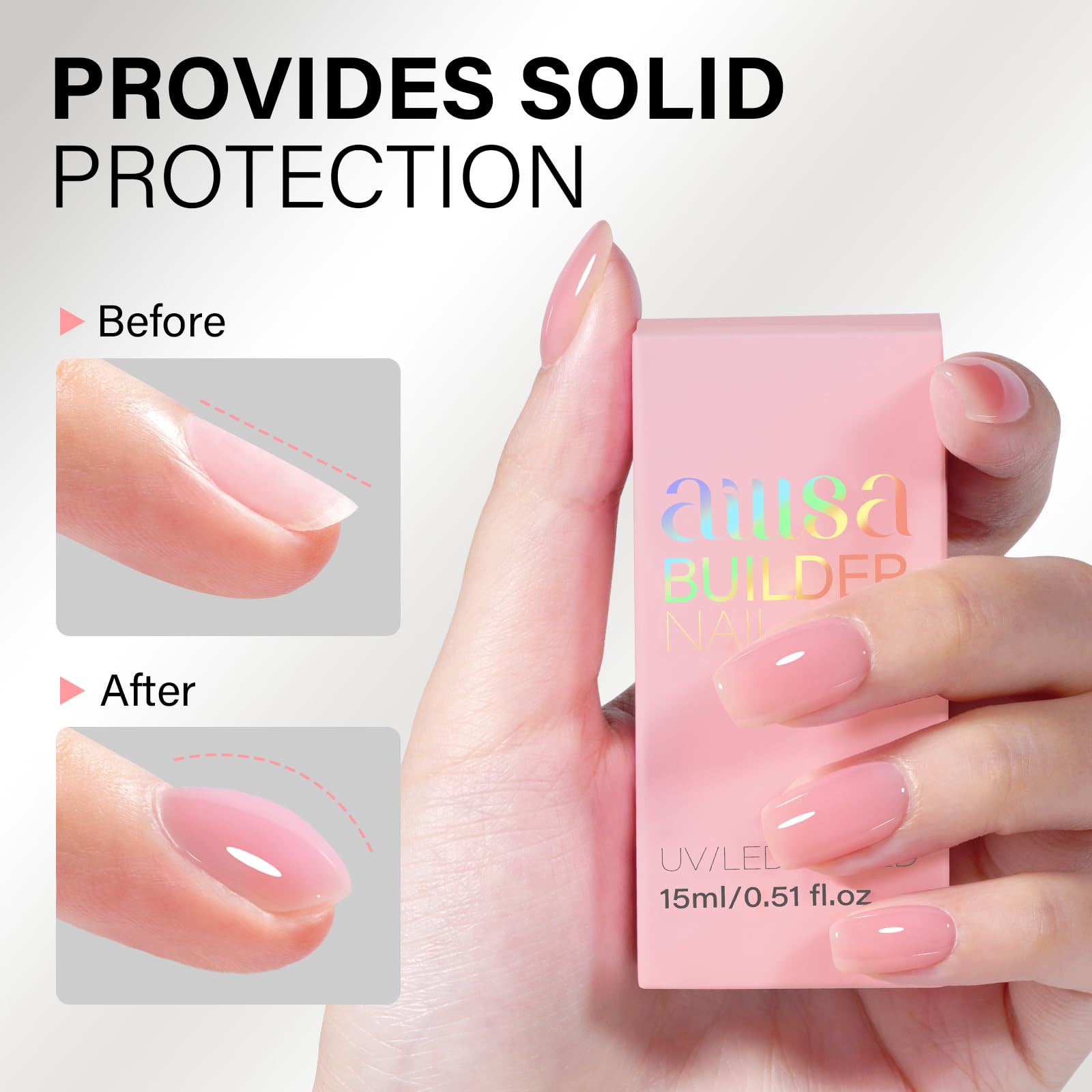 AILLSA Pink Builder Gel 7 In 1 Nude Hard Gel Polish for Nail Thickening Light Neutral Strengthener Gels Nail Polish Natural Color Sheer Extension U V for French Manicure Base Coat Needed 0.51 Oz - Image 3