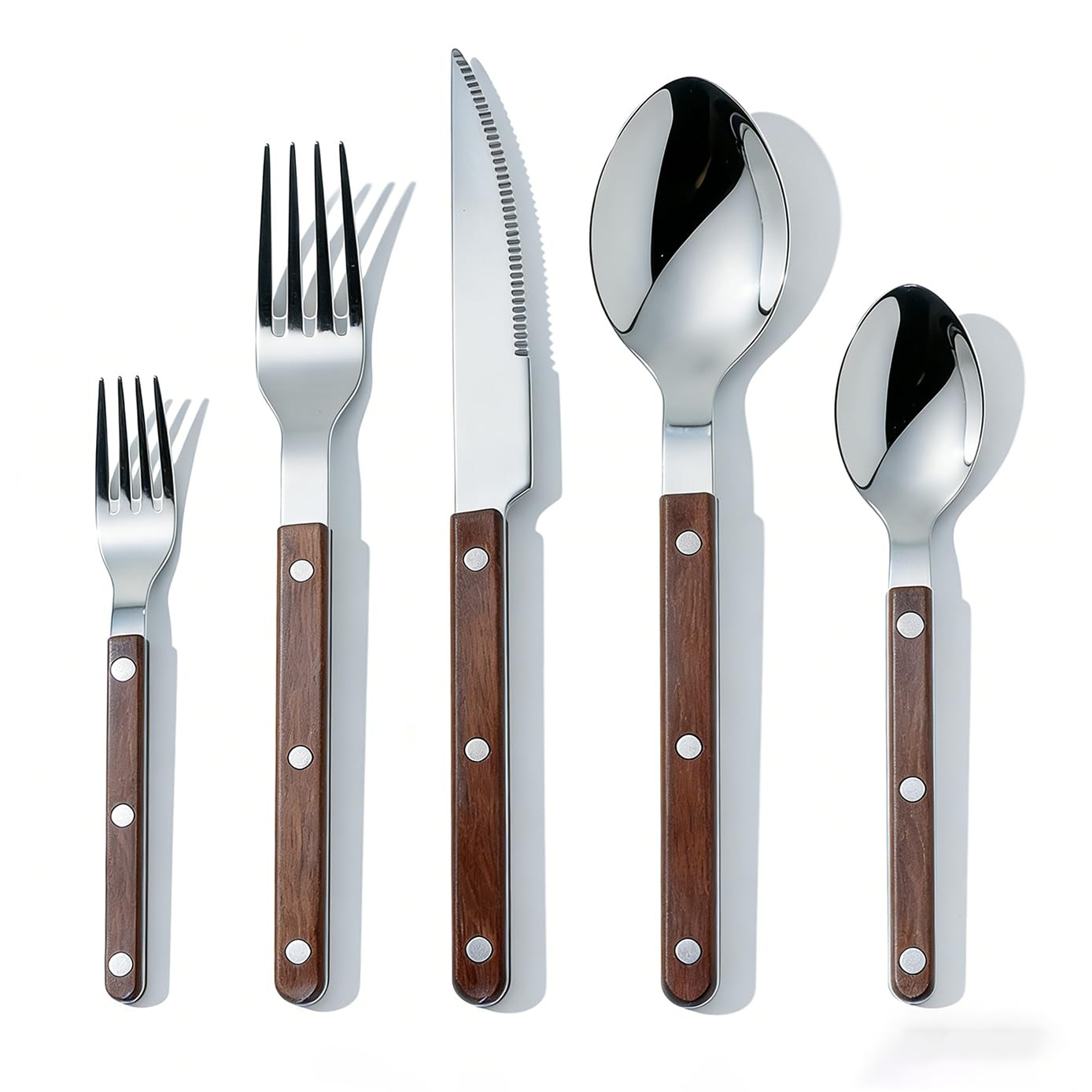 Photo 1 of **SIMILAR** Wood Handle Silverware Set for 1, HELETTA Wooden Handle Flatware Set, 18/10 Stainless Steel Cutlery Set Wooden Dinner Knife/Fork/Spoon Set
