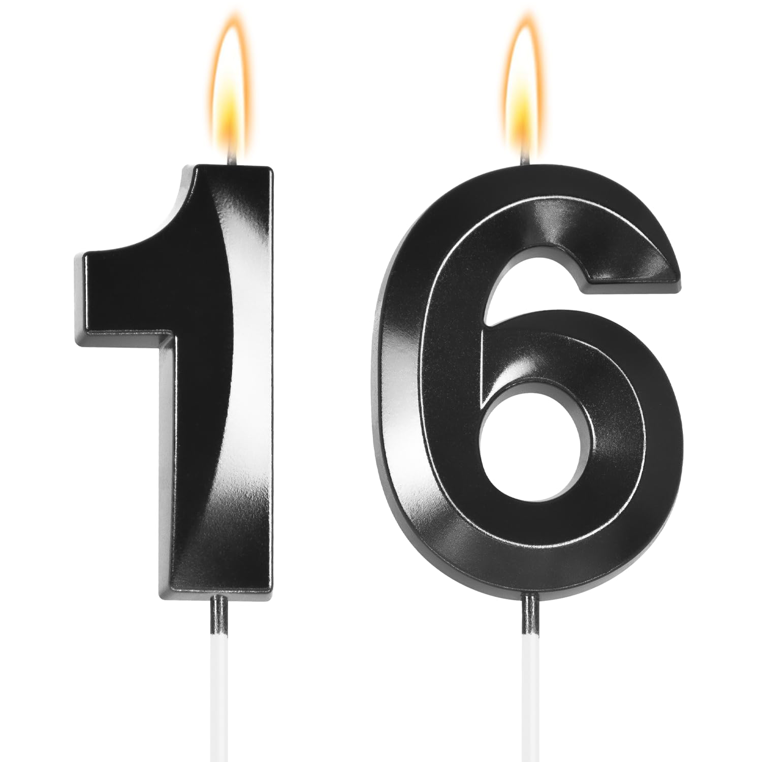 16 Birthdy Large 2.76inch Black 16 Candle for 16th Birthday Decorations for Boys Girls, 16th Birthday Candle for 16 Year Old Birthday Anniversary Celebrations Supplies