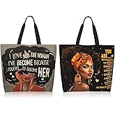 OIIJZzy 2 African American Tote Bags for Women, African American Gifts for Black Women Girl Large Shoulder Handbag
