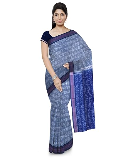 Odisha handloom Sambalpuri Handloom Womens Cotton Saree (Blue & Grey)