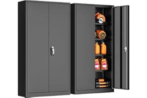 Bonusall Metal Cabinet,Garage Storage Cabinets with Door and Shelves, 72" H Tool Cabinet with 2 Lockable Doors, Locking Locker Cabinet for Home Office,Warehouse,School(Black)