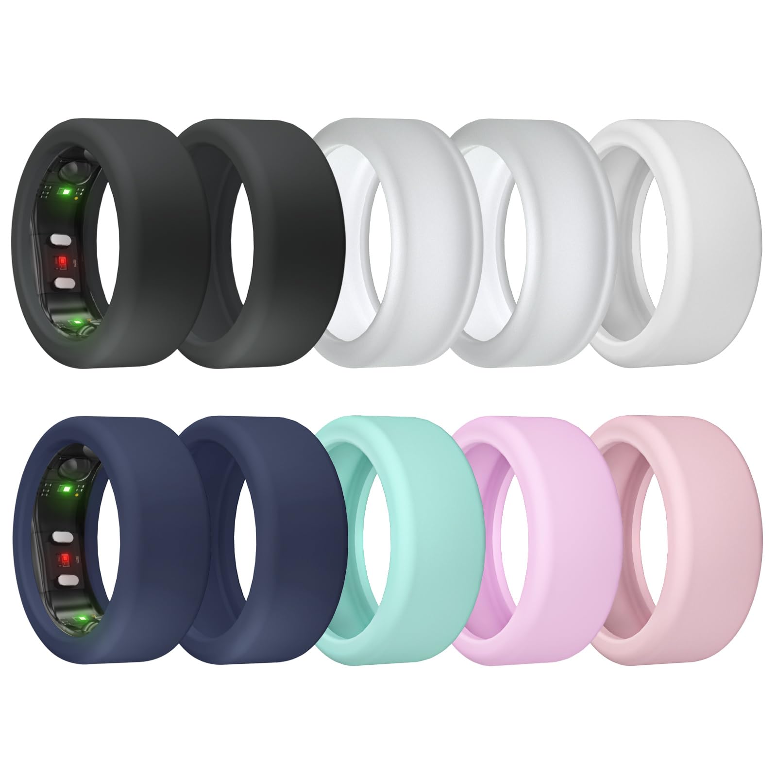 Photo 1 of 10 Pack Ring Cover for RingConn Gen 2, Elastic Silicone Ring Protector for RingConn Gen 2 Air Working Out Accessories Men Women (2 Black/2 Clear/2 NightBlue/White/Teal/Purple/Pink, S (7/8/9/10/11))