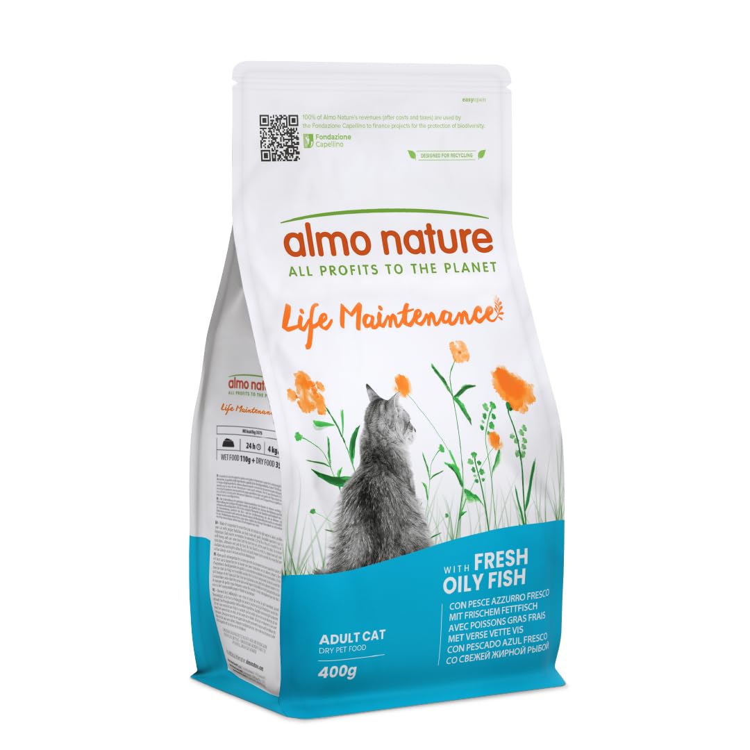 Almo Nature Life Maintenance - Kibble for Adult Cats with Fresh Blue Fish as the 1st Ingredient - 400g Bag