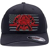 Custom Embroidered Thin Red Line and Firefighter Flag. 6477 and 6277 Flex Fitted Baseball Cap Wooly Combed Twill Cap