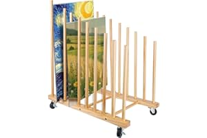 Julymoda Art Storage Rack, Art Canvas Storage, 9 Section Wooden Painting Drying Rack Display Stand for Frames, Drawing Board, Canvas, Printed Matters Suitable for Studio, Gallery, Artwork Exhibition