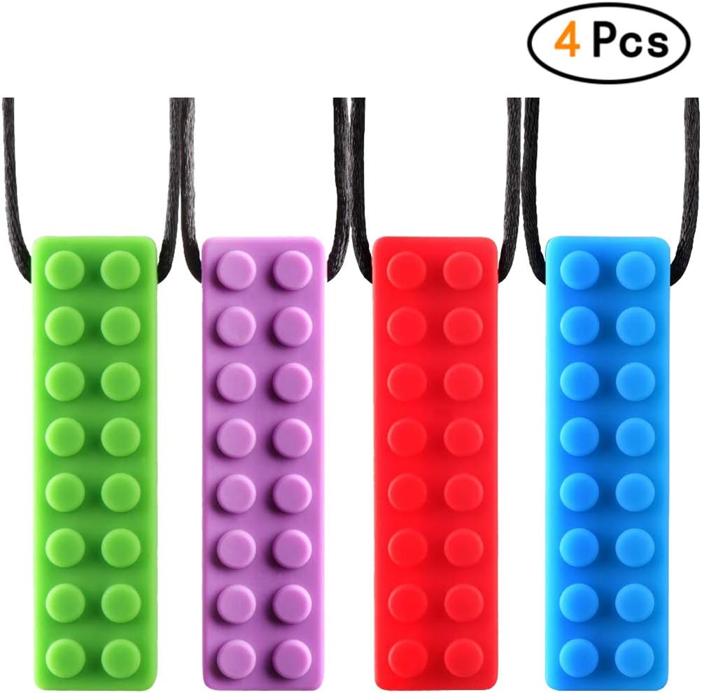 Kangcheng Sensory Chewing Necklace Chew Pendant Training and Development Fidget Toy Teething Babies Sensory Oral Motor Anxiety for Autistic Children 4 Pack