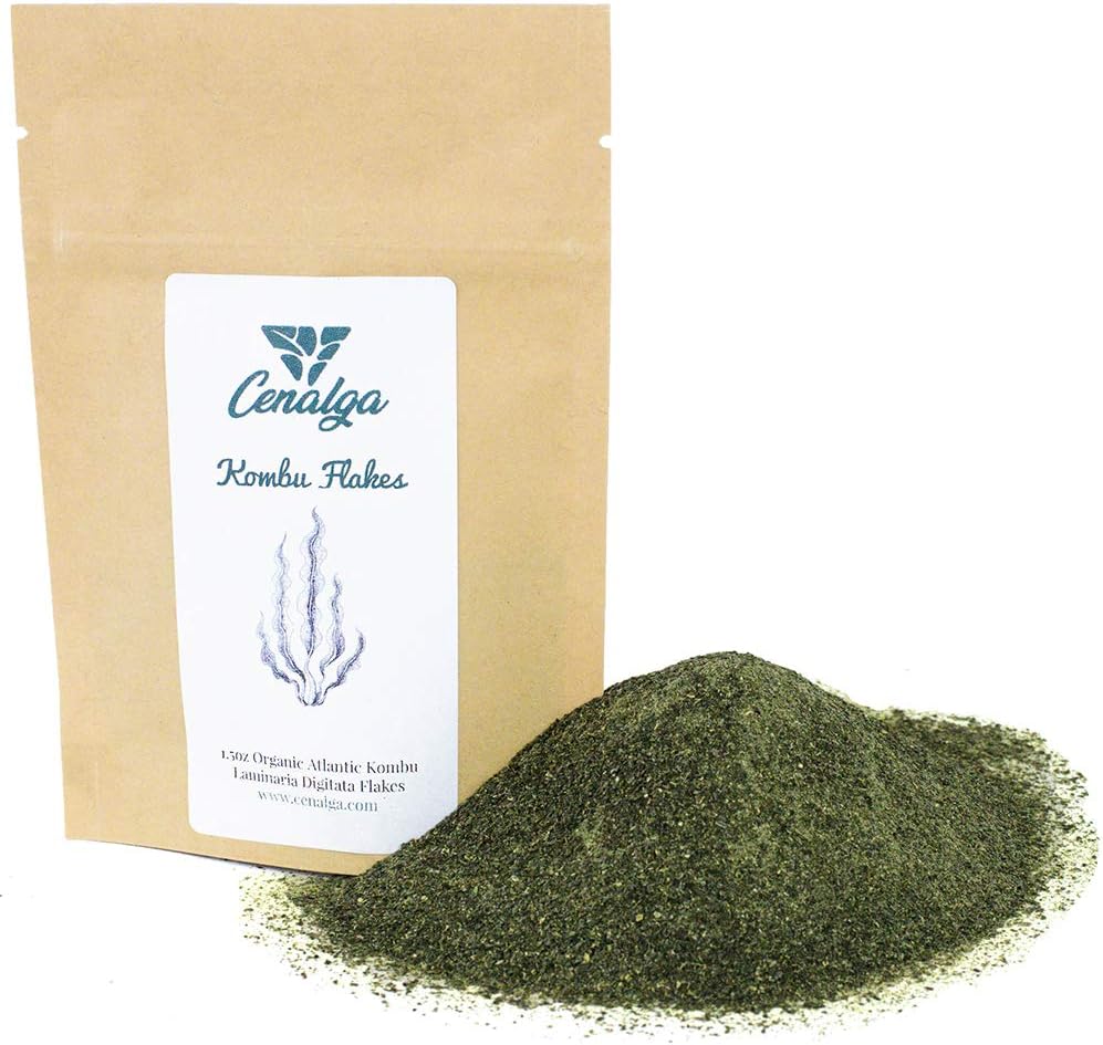 CENALGA Irish Organic Certified (IOFGA) Kombu Kelp (Laminaria digitata) Flakes - Sustainably hand harvested from wildcrafted seaweed - naturally sun-dried - Pure Nature - 1.5 oz / 42.5 g - Vegan