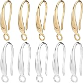 SUNNYCLUE 1 Box 40Pcs Fish Hook Earring Wires Dangle Earring Findings with Loops Real 24K Gold Plated Brass French 925 Sterling Silver Plated Earring Hooks for Jewelry Making Earrings DIY Crafting