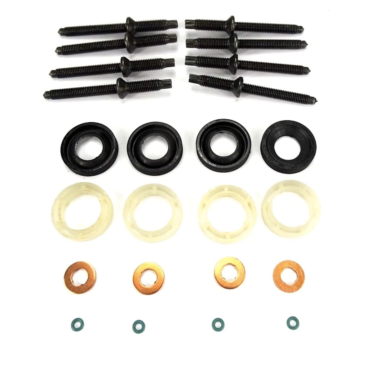 SET OF 4 INJECTOR SEAL SET INJECTOR SEALS , PROTECTORS ,COPPER WASHERS ,O-RING & 8 INJECTOR STUD 1982A0 , 1609848280 , 3M5Q9D927BA, 3M5Q9R524AA, 157471