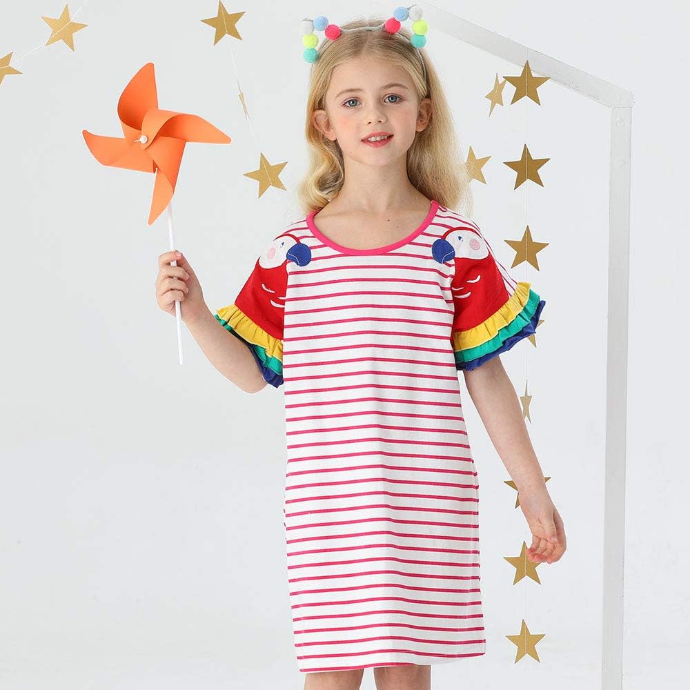 Girls Clothes Cotton Short Sleeve Casual Summer Striped Dresses for Girls Kids 2-8 Years: Clothing
