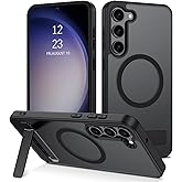 VENINGO Galaxy S23 Case with Stand,Kickstand Translucent Matte Slim Anti-Fingerprint Shockproof Protective Magnetic Phone Case for Samsung Galaxy S23 6.1",Black