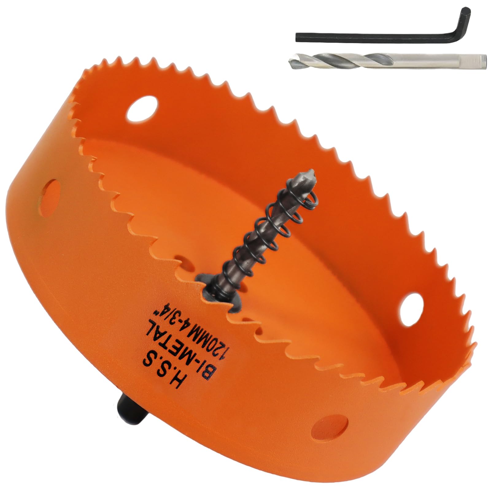 120mm Hole Saw, 4-3/4'' HSS Bi-Metal Hole Cutter with Arbor, Cutting Depth 32 mm, Hole Saw Drill Bit for Cutting Wood, Plywood, Plastic, Drywall, Thin Metal Sheets (with 1 spare drill)