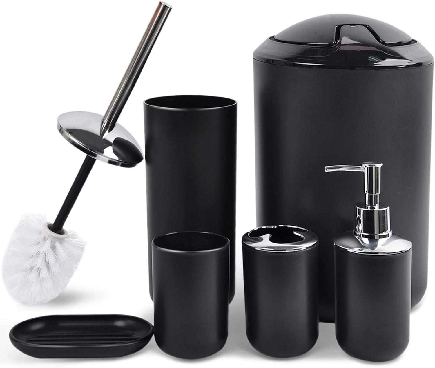 CERBIOR Bathroom Accessories Set 6 Piece Bath Ensemble Includes Soap Dispenser, Toothbrush Holder, Toothbrush Cup, Soap Dish for Decorative Countertop and Housewarming Gift, Black: Home & Kitchen