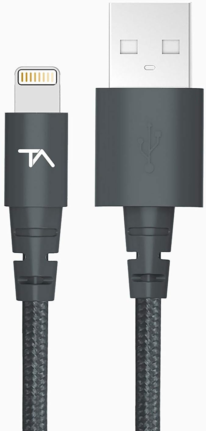 Tech Armor Apple MFi Certified Lightning Cable to USB A - 6FT Space Grey - Tough-Braided Extra-Strong Jacket - Sync/Charge iPhone & iPad