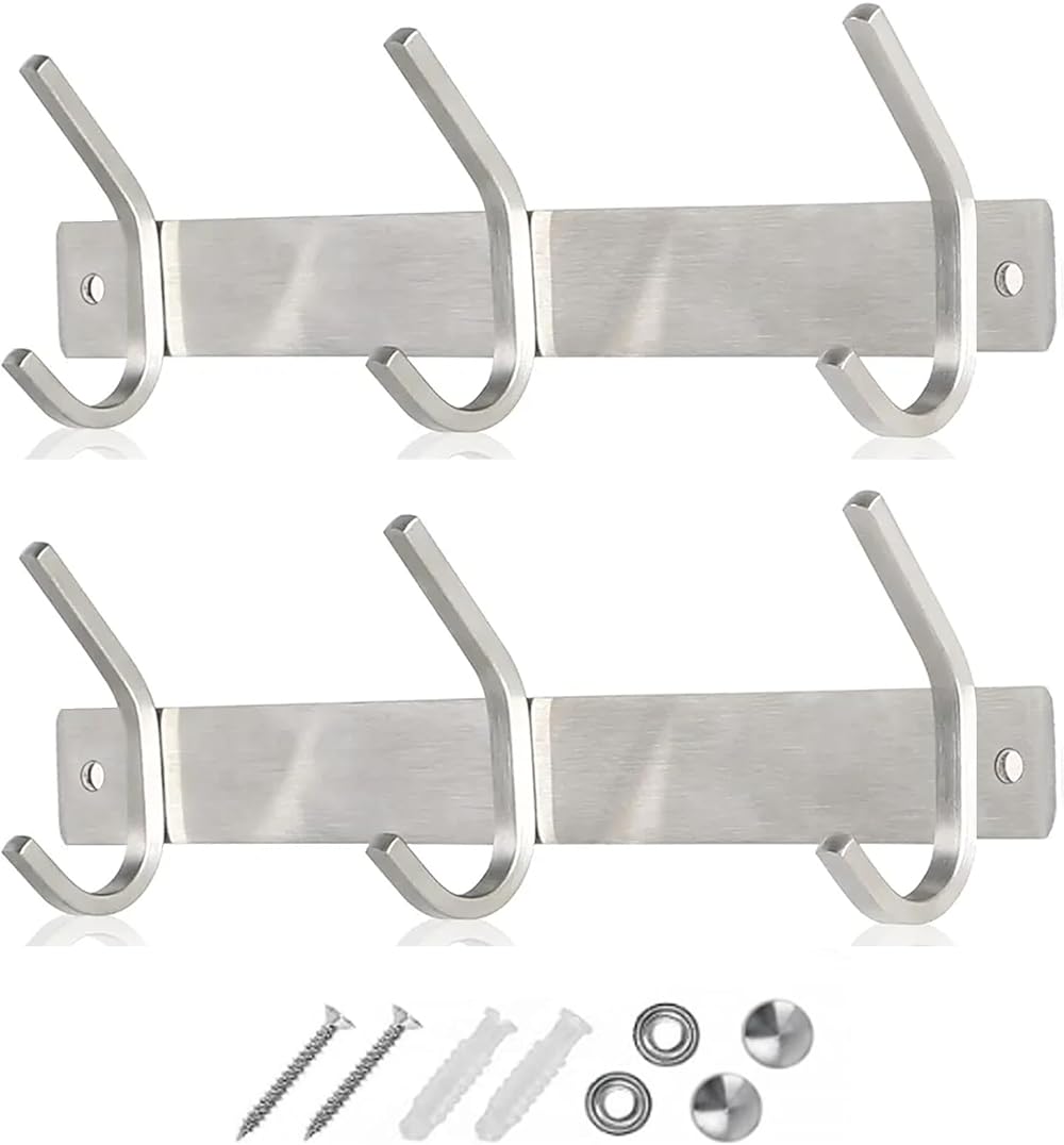 GlazieVault Stainless Steel Coat Hooks Wall Mounted Pack 2
