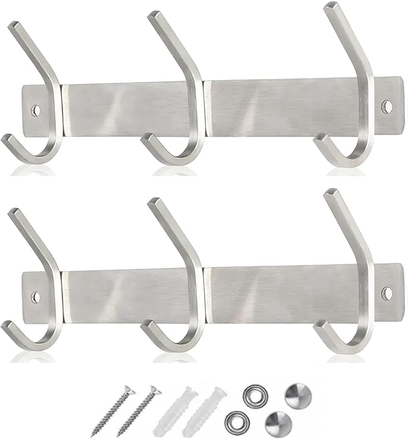 GlazieVault Stainless Steel Coat Hooks Wall Mounted Pack 2