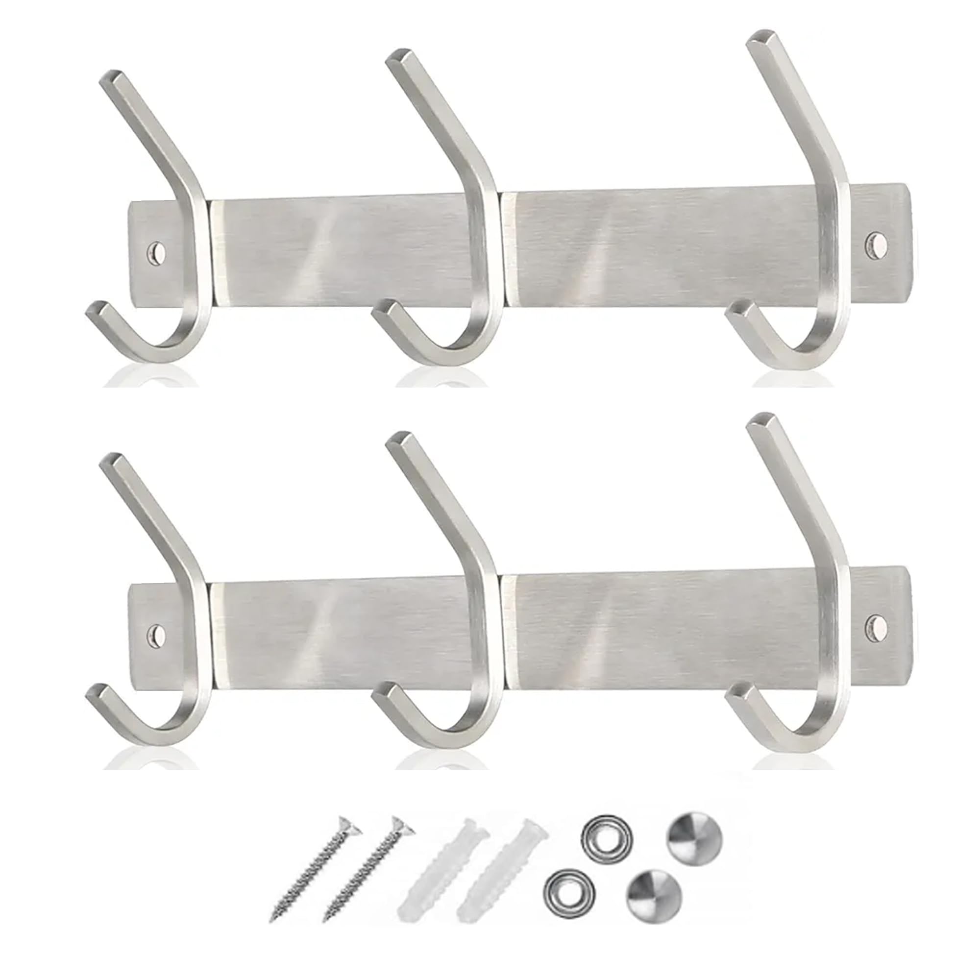 GlazieVault Coat Hooks Wall Mounted Coat Rack (Pack 2) - Heavy Duty Wall Hooks - Stainless Steel Coat Hangers Wall Mounted Clothes Hooks