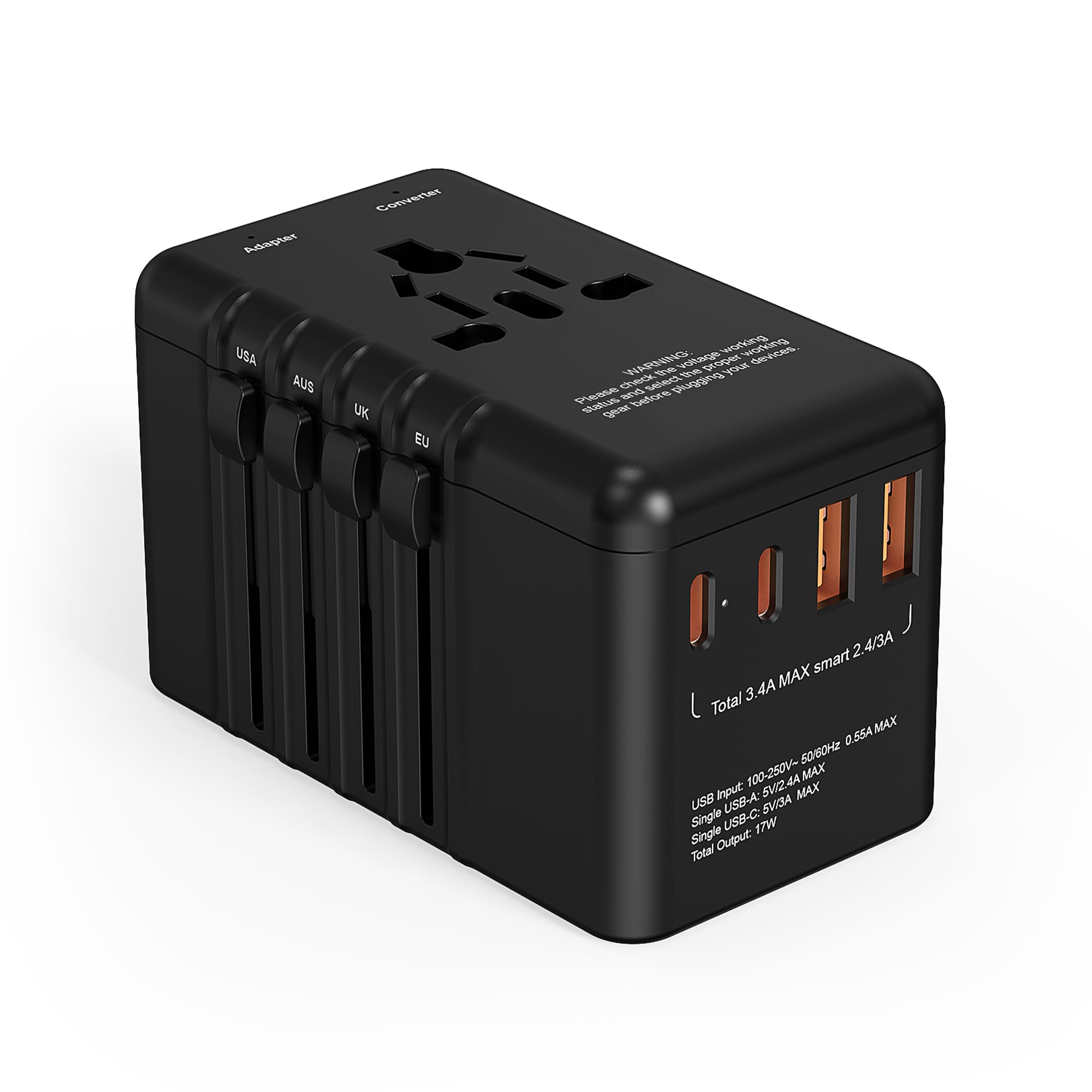 Photo 1 of 220v to 110v Converter and Adapter for Travel: International Universal Plug Adapters and Voltage Converters for Hair Dryer - High Power Transformer and Adaptor for US to European Italy UK EU