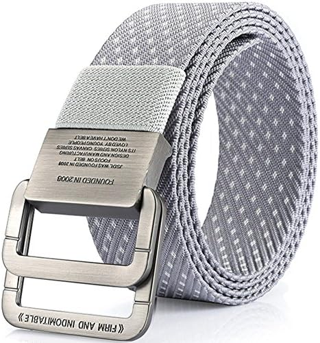 YAMEZI Light Gray Men's Outdoor Sports Breathable Military Tactical Nylon Belt with Double Buckle Width 37 mm