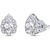 SAVEARTH DIAMONDS 9/10 Carat Pear & Round Cut Lab Created Diamond Moissanite Vintage Floral Halo Stud Earring For Women In 14K Gold Over 925 Sterling Silver (VVS1 Clarity, 0.90 Cttw)