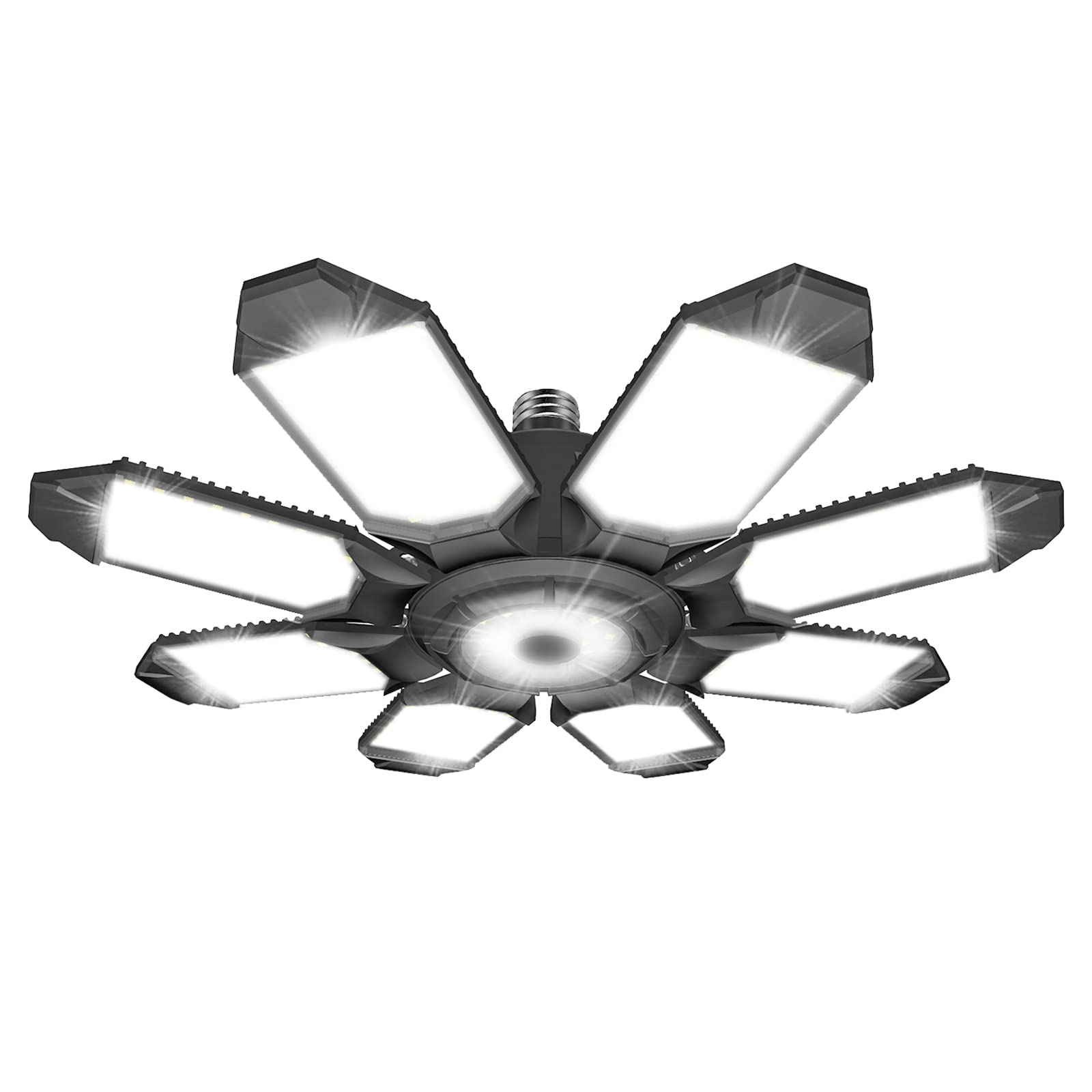 DEEIRAO LED Garage Ceiling Light, 260W 26000LM 6500K Deformable with 8+1 Adjustable Panels Commercia Bay Lamp for E26/E27 Screw Socket,Basement,Barn,Workshop,Attic (1 Pack)