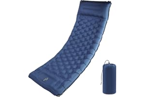 MINGPINHUIUS Camping Sleeping Pad with Pillow: Extra Thick 4.7 Inch Ultra-Light Self Inflating Air Mat, Portable Waterproof Inflatable Sleep Mattress with Built-in Foot Pump for Outdoor Traveling (Navy Blue)