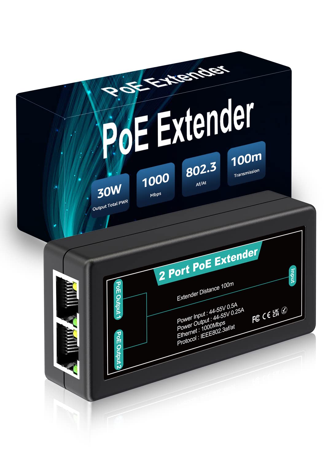Photo 1 of 1 in 2 Out Gigabit PoE Extender, NICGIGA 2 Port PoE Repeater 100 Meters(328 ft),IEEE 802.3af/at Power Over Ethernet PoE Splitter to 2 PoE Devices Like IP Cameras, IP Phone, Wireless AP