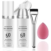 2PCS Color Changing Liquid Foundation Makeup,Flawless Full Coverage Foundation with Makeup Brush and Sponge,Non-greasy Long L