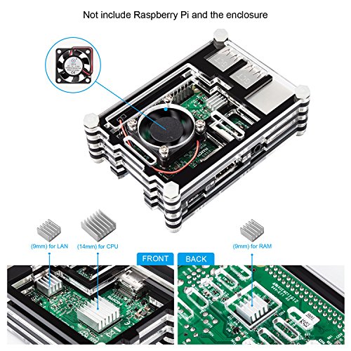 Smraza Cooling Cpu Fan DC 5V with 3 Pcs Aluminum Heatsinks for Raspberry Pi 3, 2, RPi Model B B+