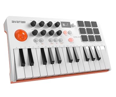 HXW 25 Key USB MIDI Keyboard Controller With Bluetooth, Professional Mini Midi Keyboard with OLED Screen, Beat Maker Machine for Music Production, Software Included, EMK-25 White