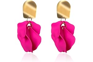 GUOXIAOMEI Chic Elegant Boho Red Rose Petal Dangle Resin Earrings Drop Acrylic Tiered Matte Flower Earrings Statement Exaggerated Floral Tassel Earrings for Women and Girls