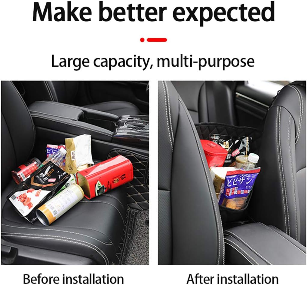 ANLEM Car Handbag Holder, Black Leather Net Hanging Storage Bag Between Car Seats, Driver and Passenger Storage Netting Pouch - Image 4