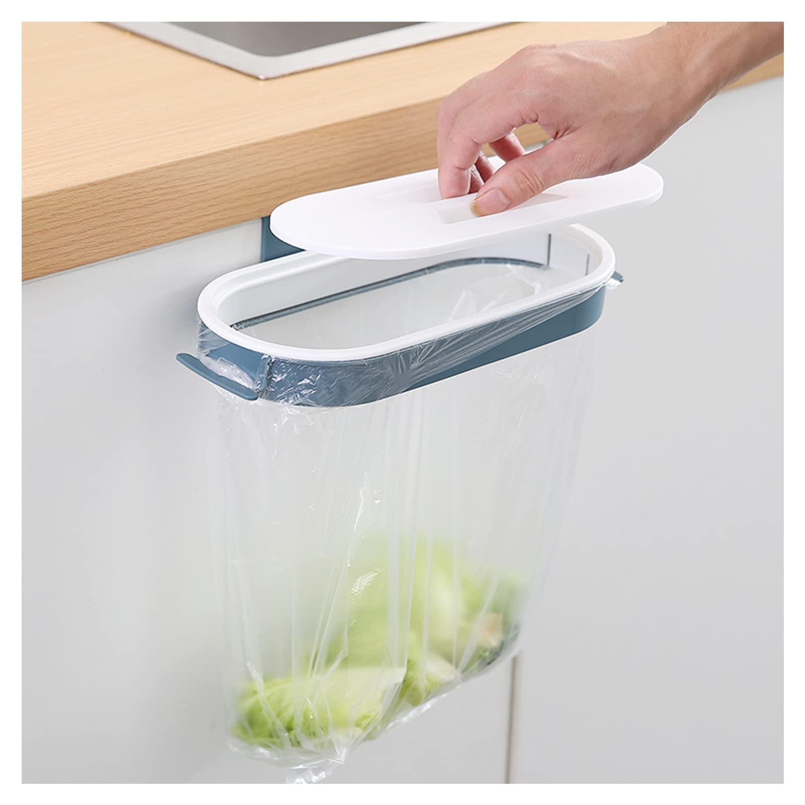 Photo 1 of OYSIR Set of 2 Trash Bag Holder Rack, Hanging Organizer Garbage Bag Holder, with Removable Lid - Multi for Kitchen Cabinet Door Storage Cupboard, Kitchen Towel Rails Rack, Blue & Pink