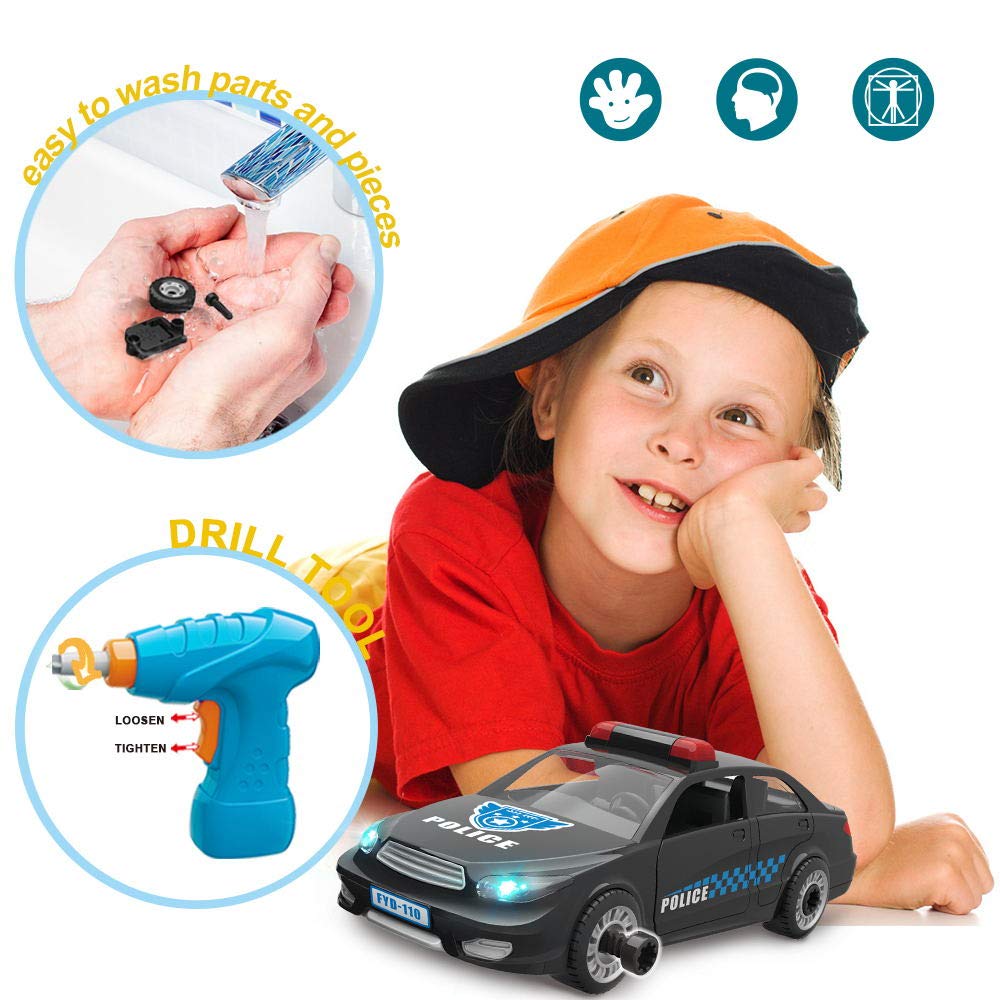 STEM Police Car Toy Limei Building Toy Car Vehicle Assemble by Power Drill with Realistic Lights and Sound Learning Educational Toy for Toddlers Kids by Noble Toys Factory(33Pcs)
