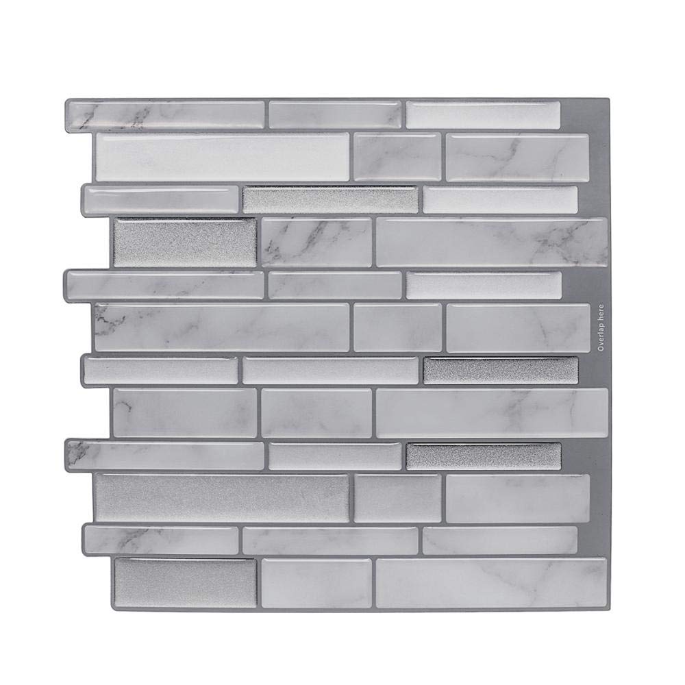nanly Peel and Stick Tile Backsplash for Kitchen/Bath, Stick on Tiles Splashback, Self Adhesive Tile Stickers 10.6"x 10"(4 Sheets) (Gray Stripe)