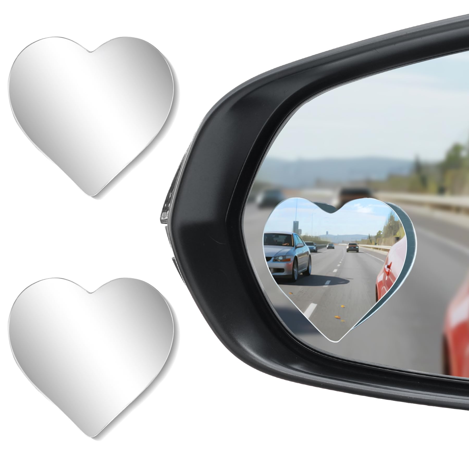 Photo 1 of ***PARTIAL SET 1 OF 2 - PRICE ADJUSTED***LivTee Blind Spot Mirrors, Heart Shaped HD Glass Frameless Convex Rear View Mirrors, Wide Angle Adjustable Stick for Side Mirror, Automotive Exterior Accessories for Car, SUV & Trucks, Pack of 2