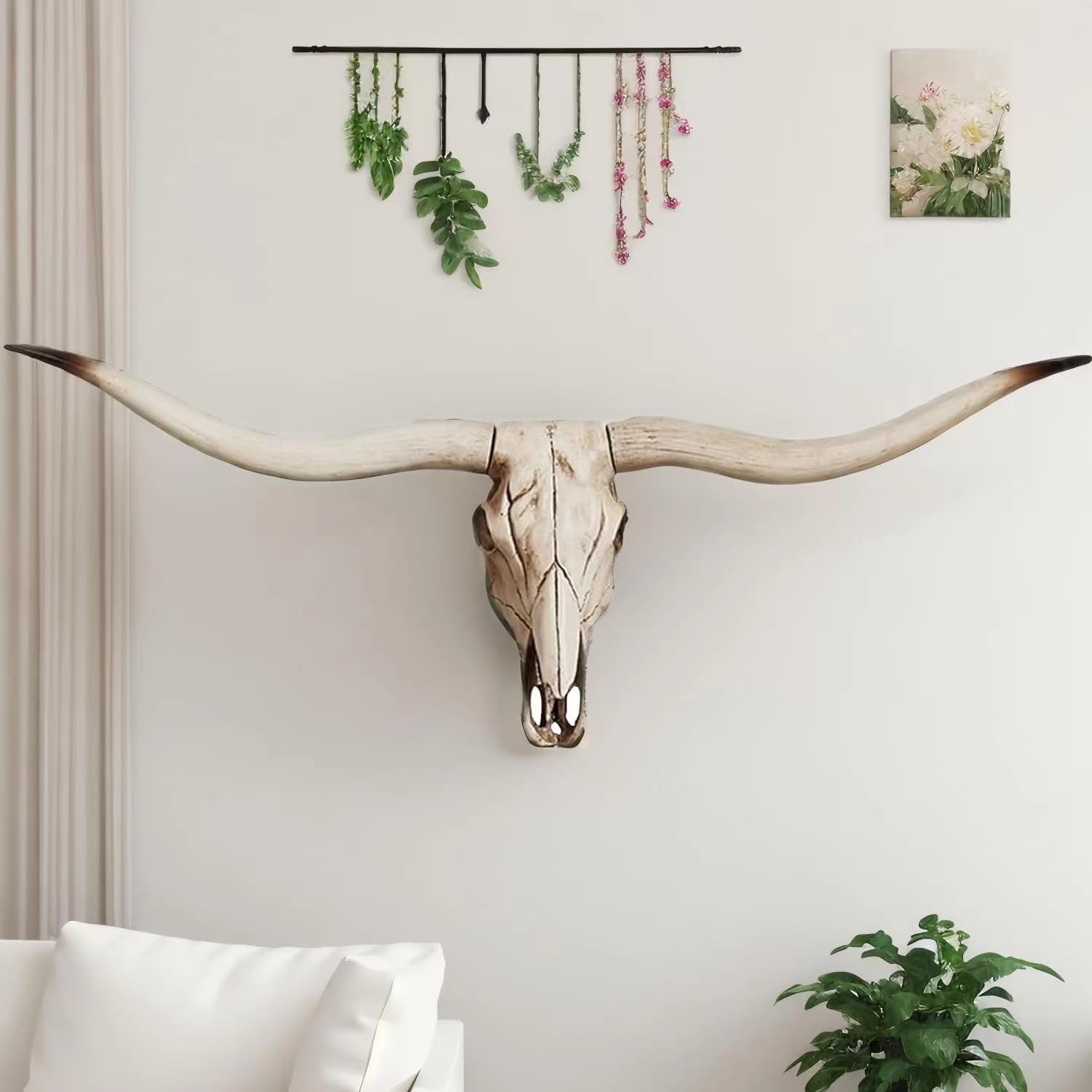 Photo 1 of BKCEHCRS Longhorn Skull, Cow Skull Wall Decor, Faux Taxidermy Head Wall Decor, Handmade Simulation Large Bull's Head