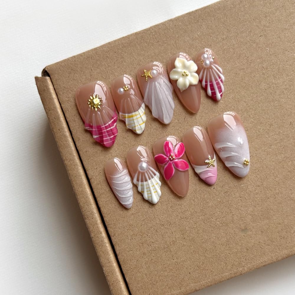 Press On Nails - Luxury Medium Almond 3D False Nails Women Reusable ABS Material Finger Printed Nail Tip French Salon Design Artificial Fingernail - Image 3