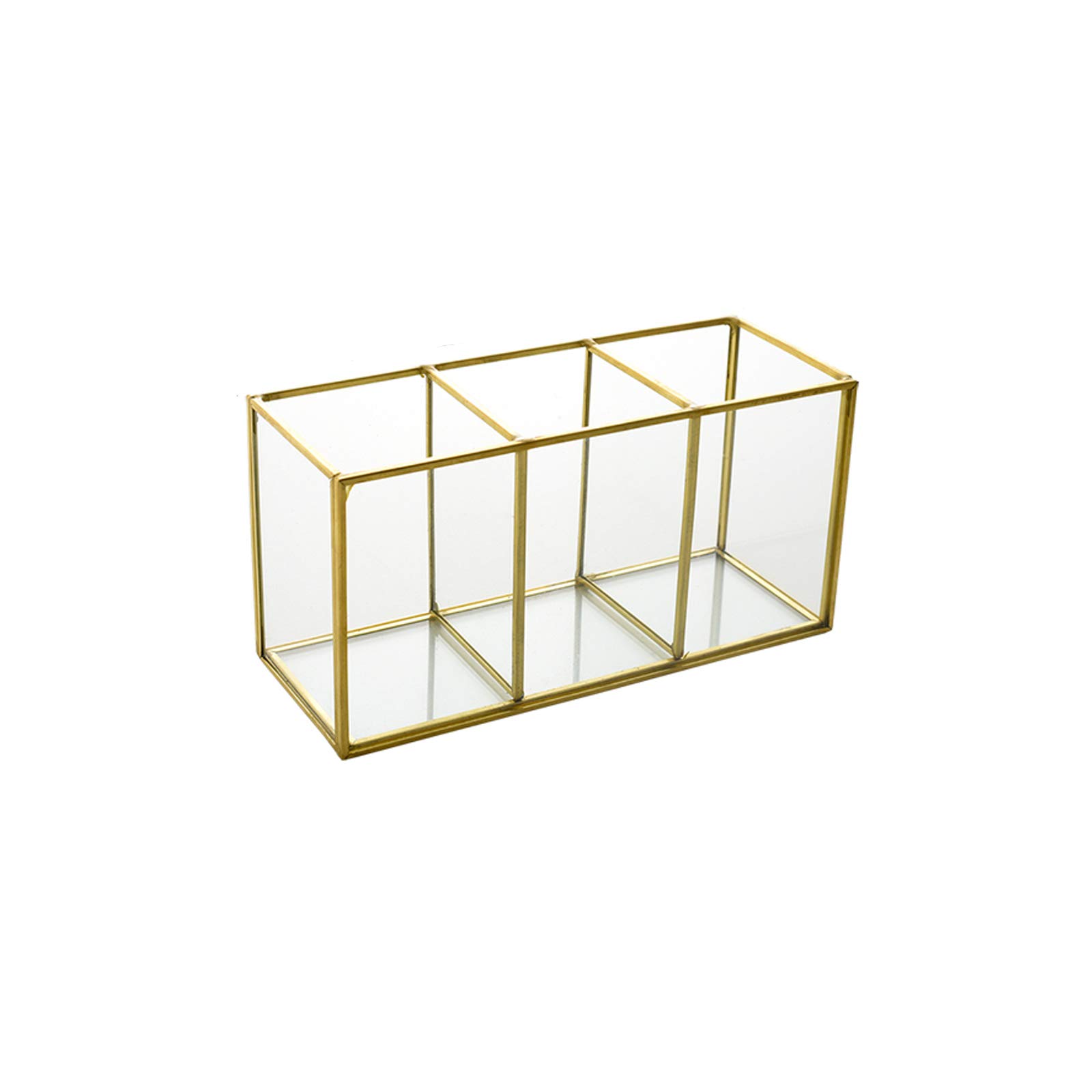 HARLIANGXY Vintage Makeup Brush Holder - Gold Makeup Organizer - Glass & Metal - 18 x 7 x 9 cm