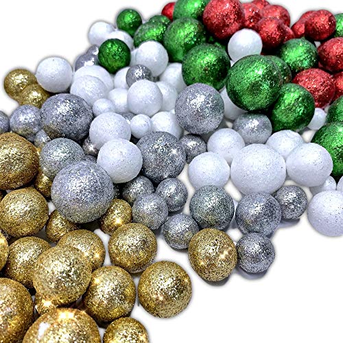 Multi Colored Foam Balls 5 Bag Set - Silver - Red - Green - Gold - White - Glittered Vase Fillers - Party Décor Balls - Measure 3/8" to 3/4" D