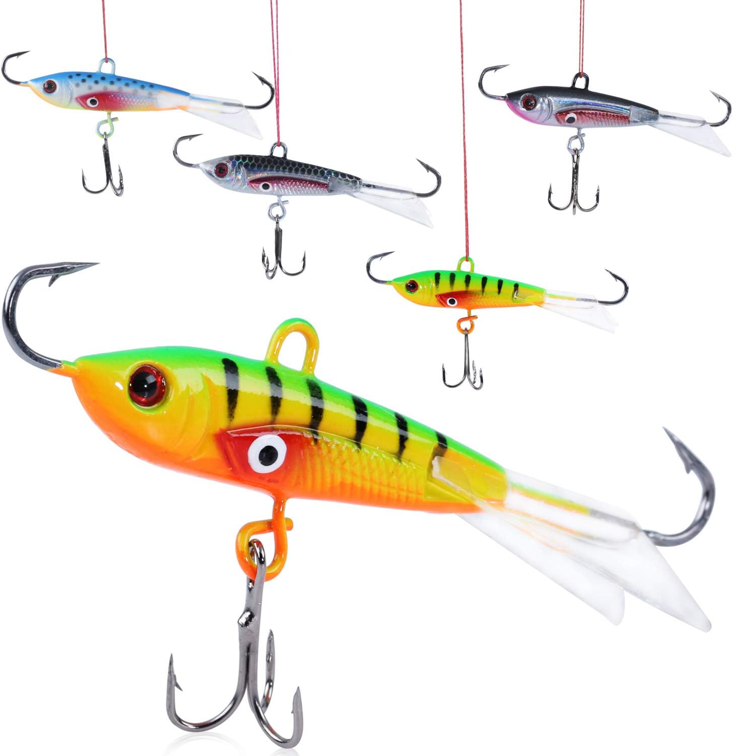 SougayilangIce Fishing Lures with 3 Sharp Hooks Winter Lifelike Fishing Baits Ice Jigging Lures Kit for Bass Walleye