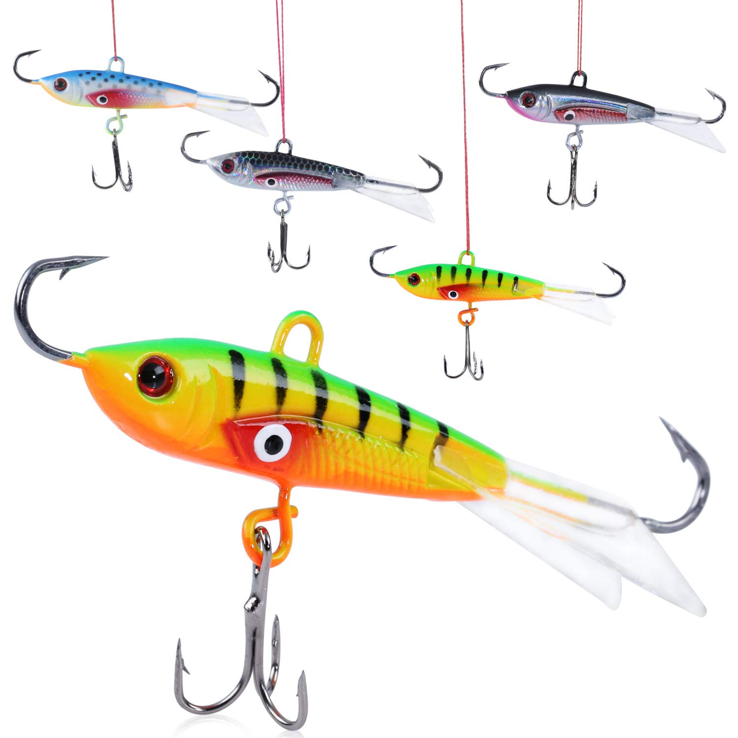 SougayilangIce Fishing Lures with 3 Sharp Hooks Winter Lifelike Fishing Baits Ice Jigging Lures Kit for Bass Walleye